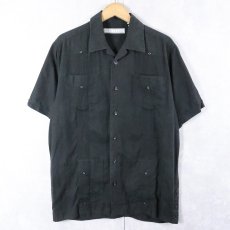 画像1: 90's MONTE CARLO リネン×レーヨン キューバシャツ BLACK S (1)