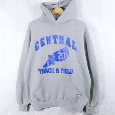 画像1: 90's RUSSELL ATHLETIC USA製 "CENTRAL TRACK & FIELD" ウィングフットプリントスウェットフーディー L (1)