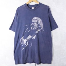 画像1: 90's JERRY GARCIA "The breeze would stop to listen in..." ミュージシャンプリントTシャツ NAVY XL (1)