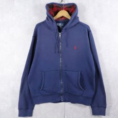 画像1: POLO Ralph Lauren ロゴ刺繍 スウェットジップパーカー NAVY L (1)