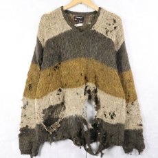 画像1: 60's TOWNCRAFT Penneys ボーダー柄 Vネック モヘアニットセーター L (1)