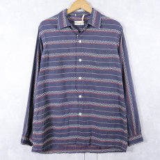 画像1: 50's SKIPPER USA製 ボーダー柄 コットンオープンカラーシャツ M (1)