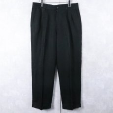 画像1: claiborne 2タック リネン×レーヨンスラックス BLACK W35 (1)
