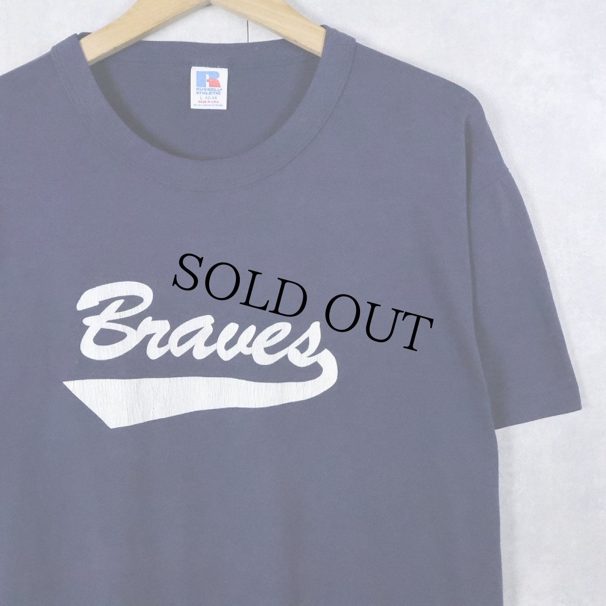 画像1: 80's RUSSELL ATHLETIC USA製 "Atlanta Braves" MLBチームロゴプリントTシャツ NAVY L (1)