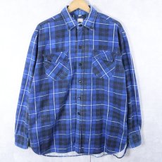 画像1: 50〜60's チェック柄 マチ付き プリントネルシャツ SIZE17 1/2 (1)