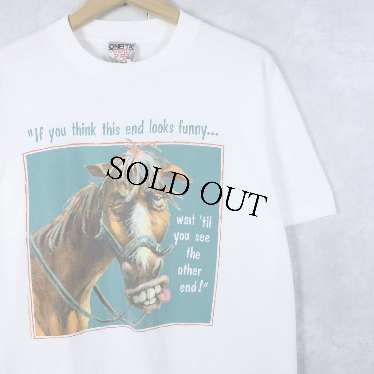 画像1: 90's Nate Owens "If you think this end looks funny.." 馬プリントTシャツ L (1)