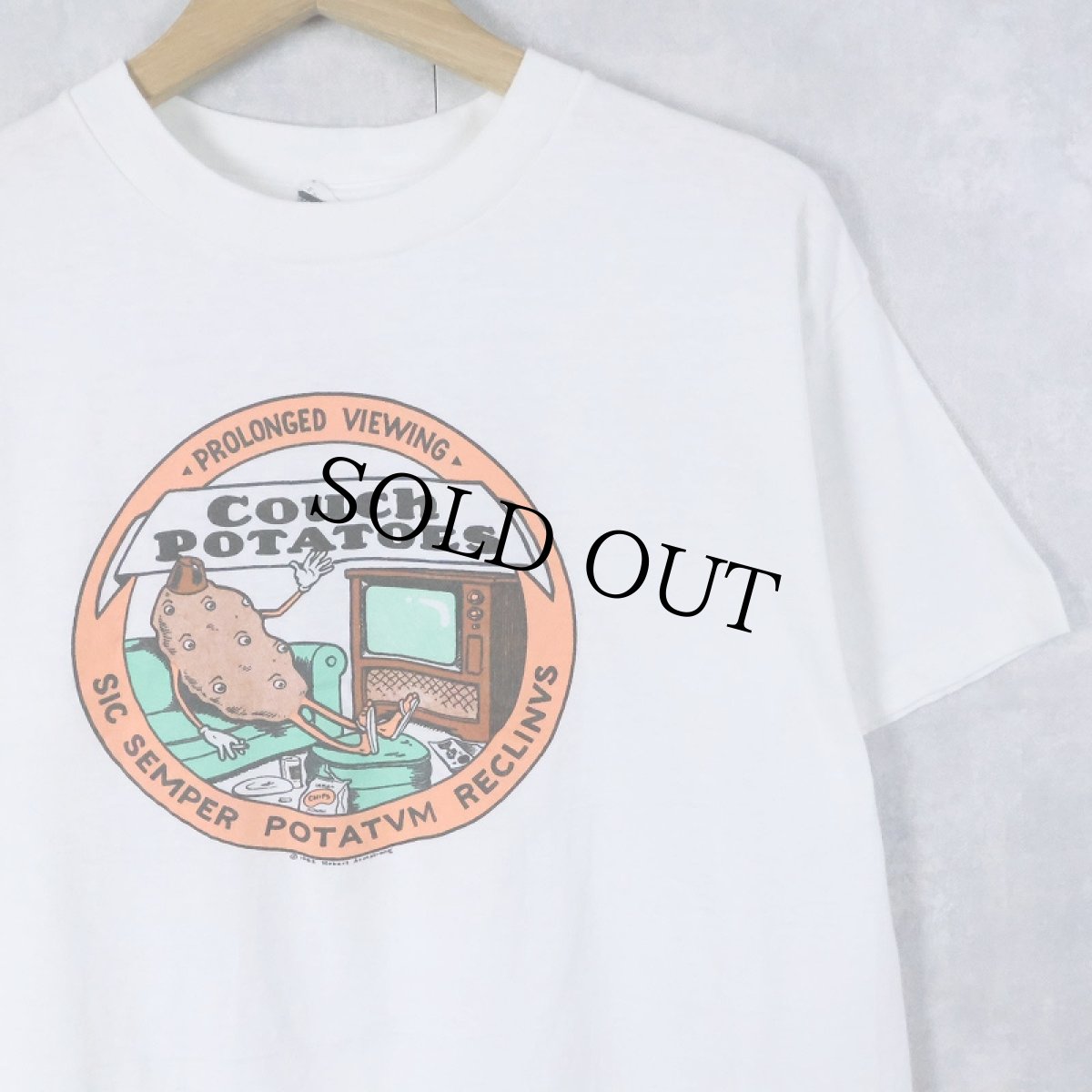 画像1: 80's Couch Potatoes シュールイラストプリントTシャツ L (1)