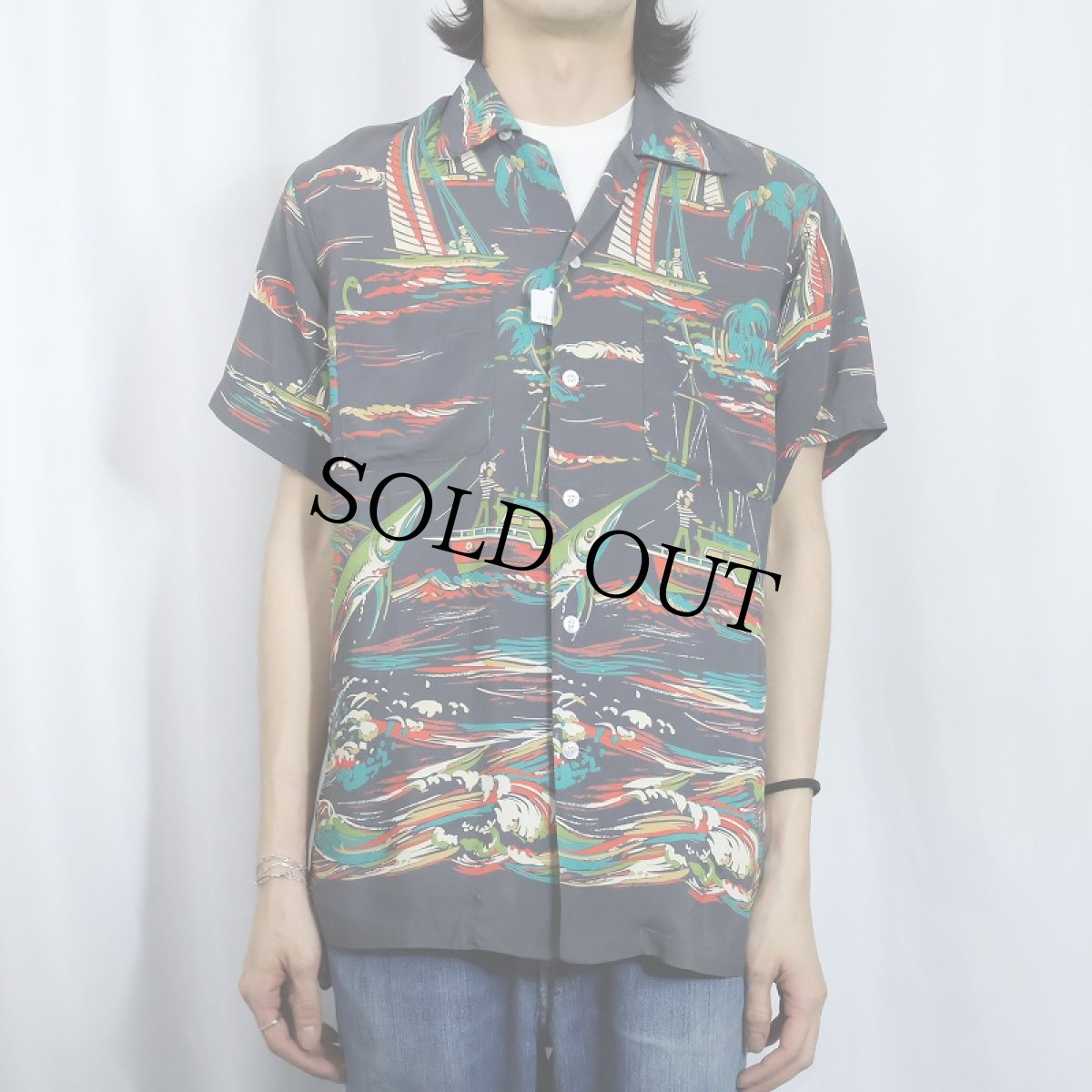 画像2: 50's DUKE KAHANAMOKU ホリゾンタルパターン レーヨンアロハシャツ (2)