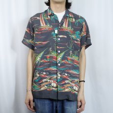 画像2: 50's DUKE KAHANAMOKU ホリゾンタルパターン レーヨンアロハシャツ (2)