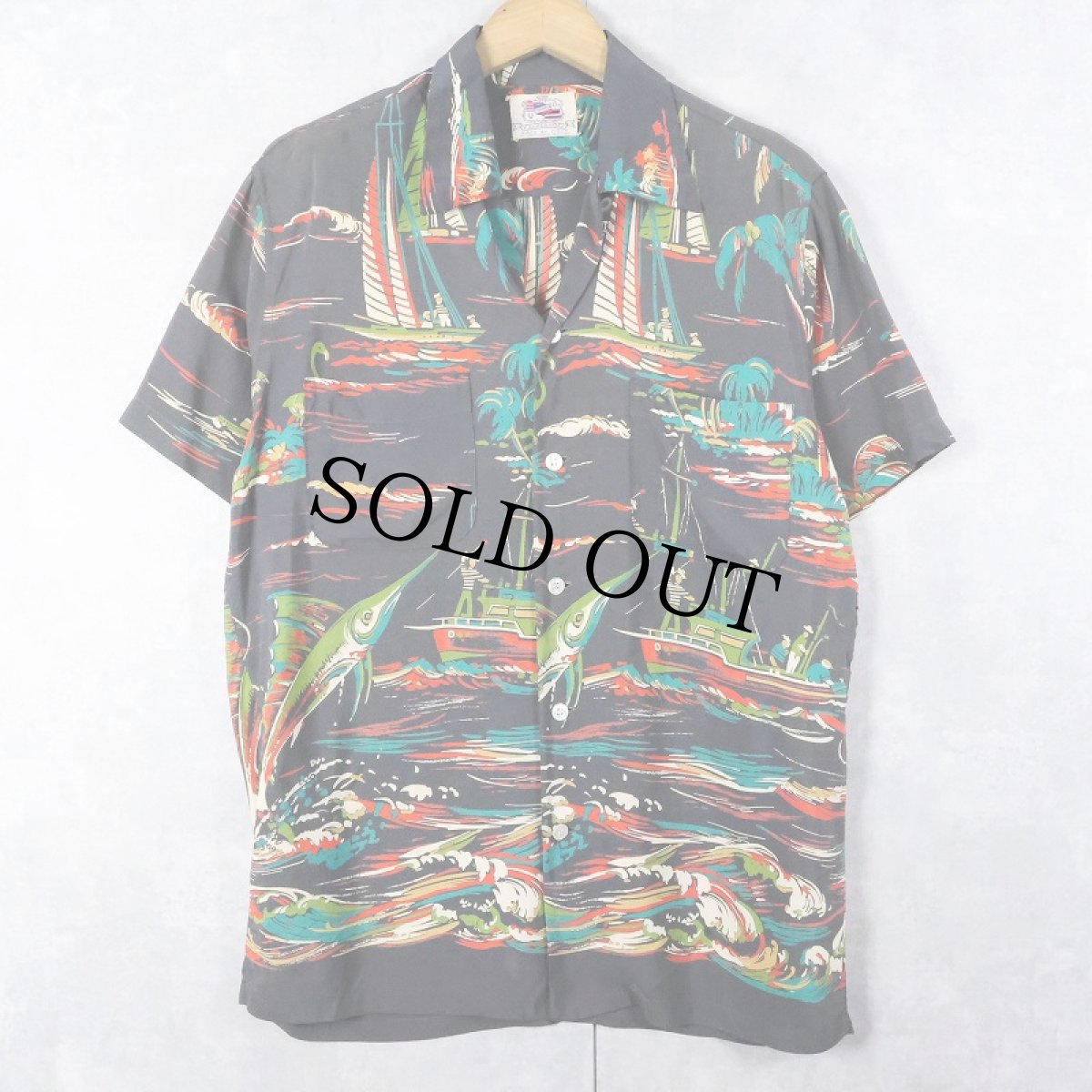 画像1: 50's DUKE KAHANAMOKU ホリゾンタルパターン レーヨンアロハシャツ (1)