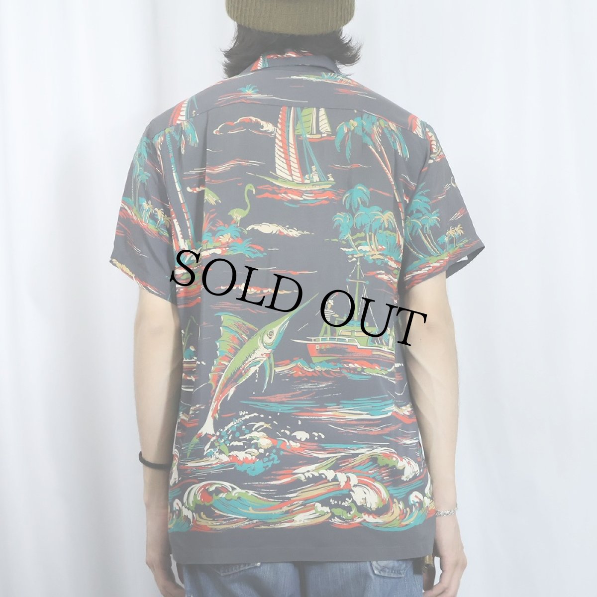 画像3: 50's DUKE KAHANAMOKU ホリゾンタルパターン レーヨンアロハシャツ (3)