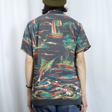 画像3: 50's DUKE KAHANAMOKU ホリゾンタルパターン レーヨンアロハシャツ (3)