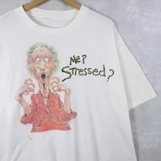 画像1: 90's Mike Scovel "Me? Stressed?" イラストプリントTシャツ (1)
