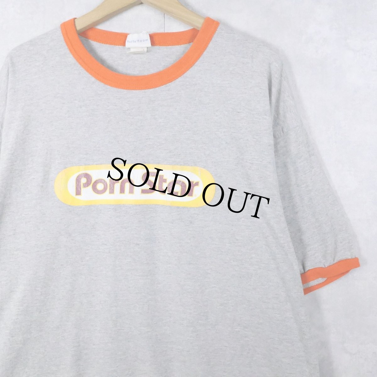 画像1: 90's Porn Star USA製 ロゴプリントリンガーTシャツ  (1)