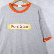 画像1: 90's Porn Star USA製 ロゴプリントリンガーTシャツ  (1)
