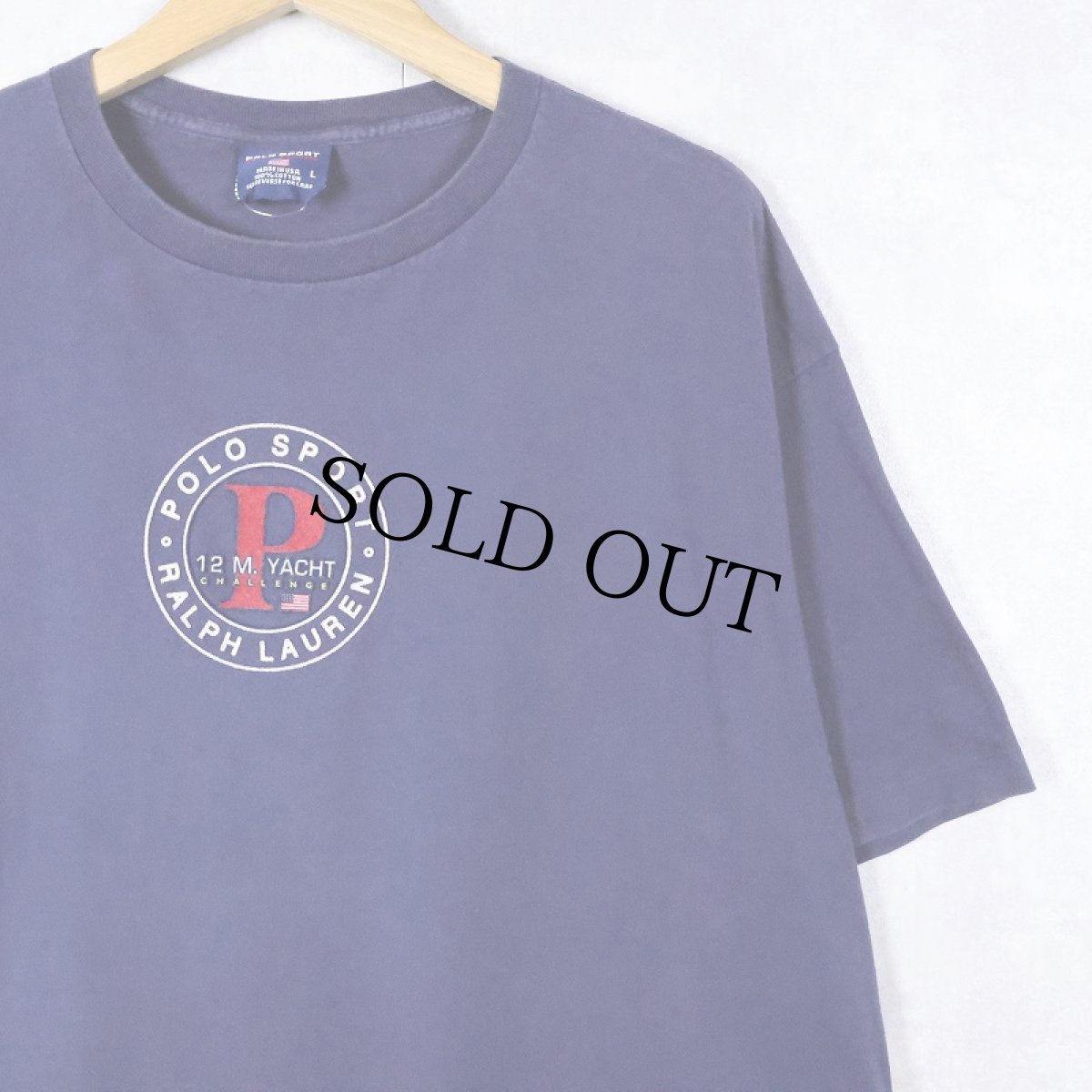 画像1: 90's POLO SPORT Ralph Lauren USA製 フロッキープリントTシャツ NAVY L (1)