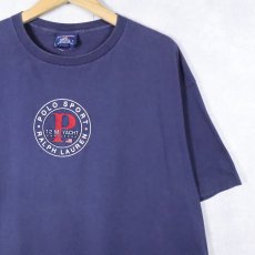画像1: 90's POLO SPORT Ralph Lauren USA製 フロッキープリントTシャツ NAVY L (1)