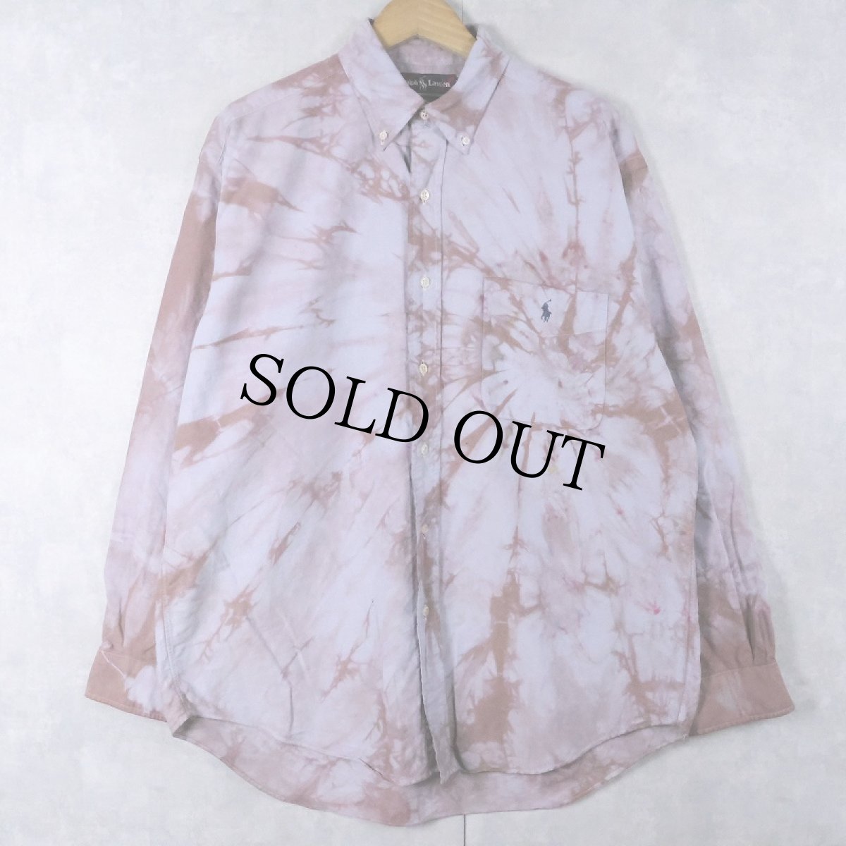 画像1: Ralph Lauren "BIG SHIRT" ロゴ刺繍 タイダイ染め コットンボタンダウンシャツ M (1)