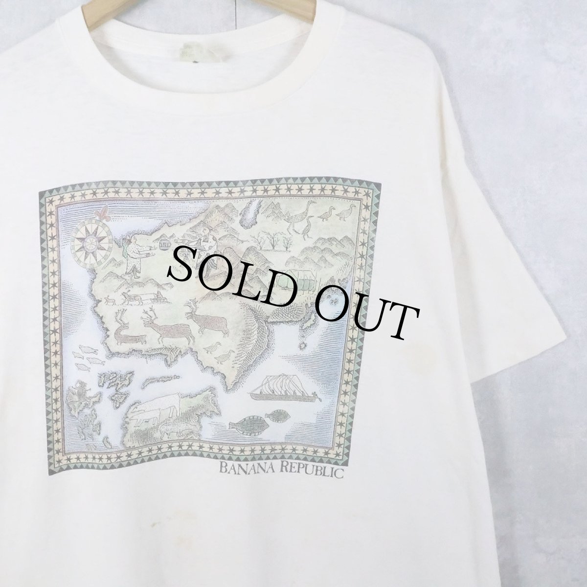 画像1: 80〜90's BANANA REPUBLIC 地図プリントTシャツ L (1)