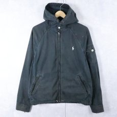画像1: POLO Ralph Lauren ロゴ刺繡 コットン×ナイロン ジップパーカー BLACK M (1)