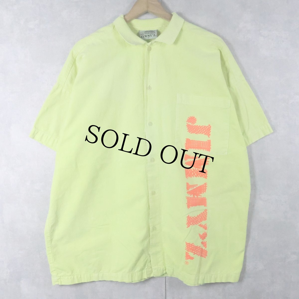 画像1: 80's JIMMY'Z USA製 ネオンカラー ロゴプリントコットンシャツ M (1)