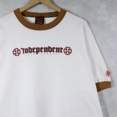 画像1: 90's〜 INDEPENDENT スケートブランド ロゴプリントリンガーTシャツ XL (1)