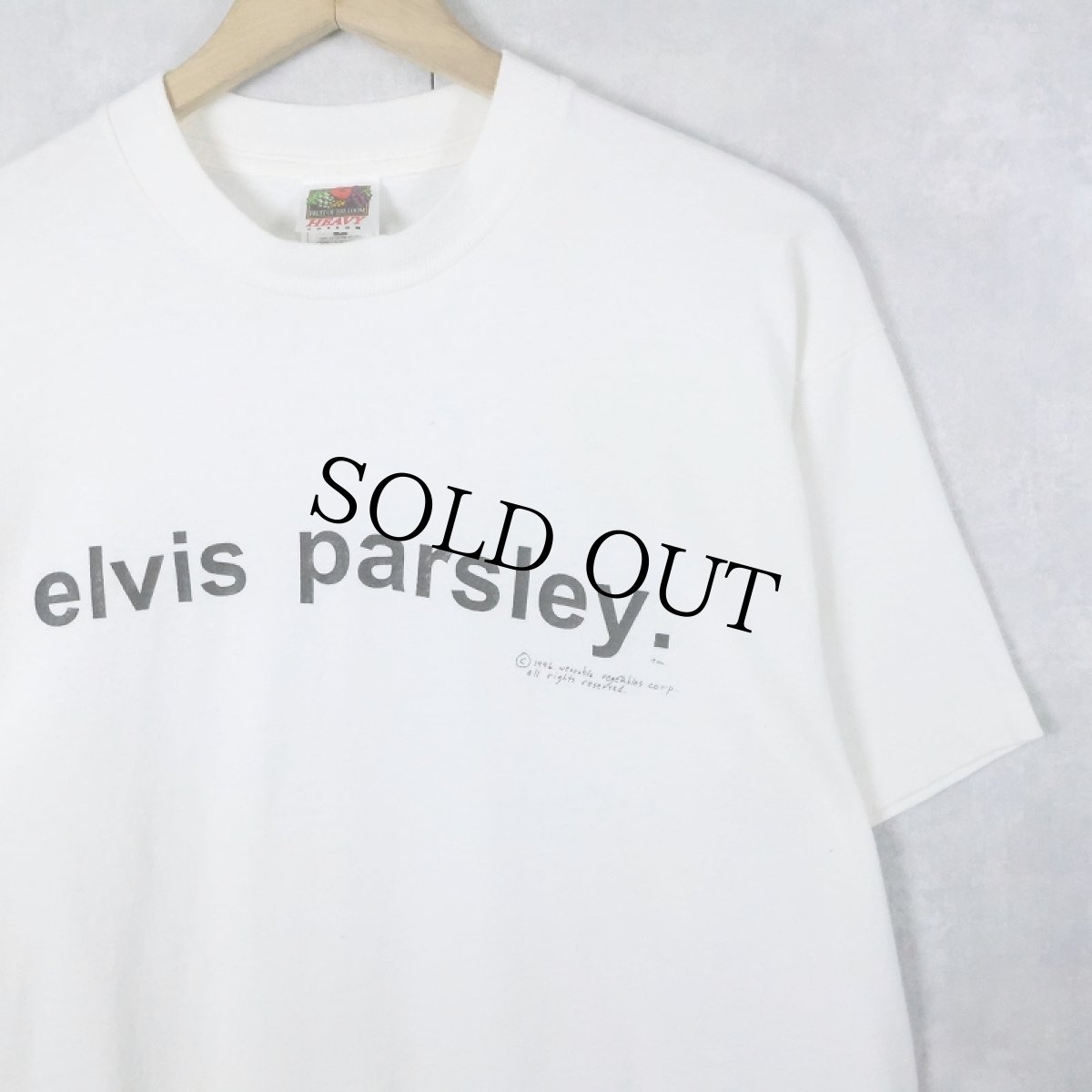 画像1: 90's〜 "elvis parsley" ミュージシャンパロディプリントTシャツ L (1)