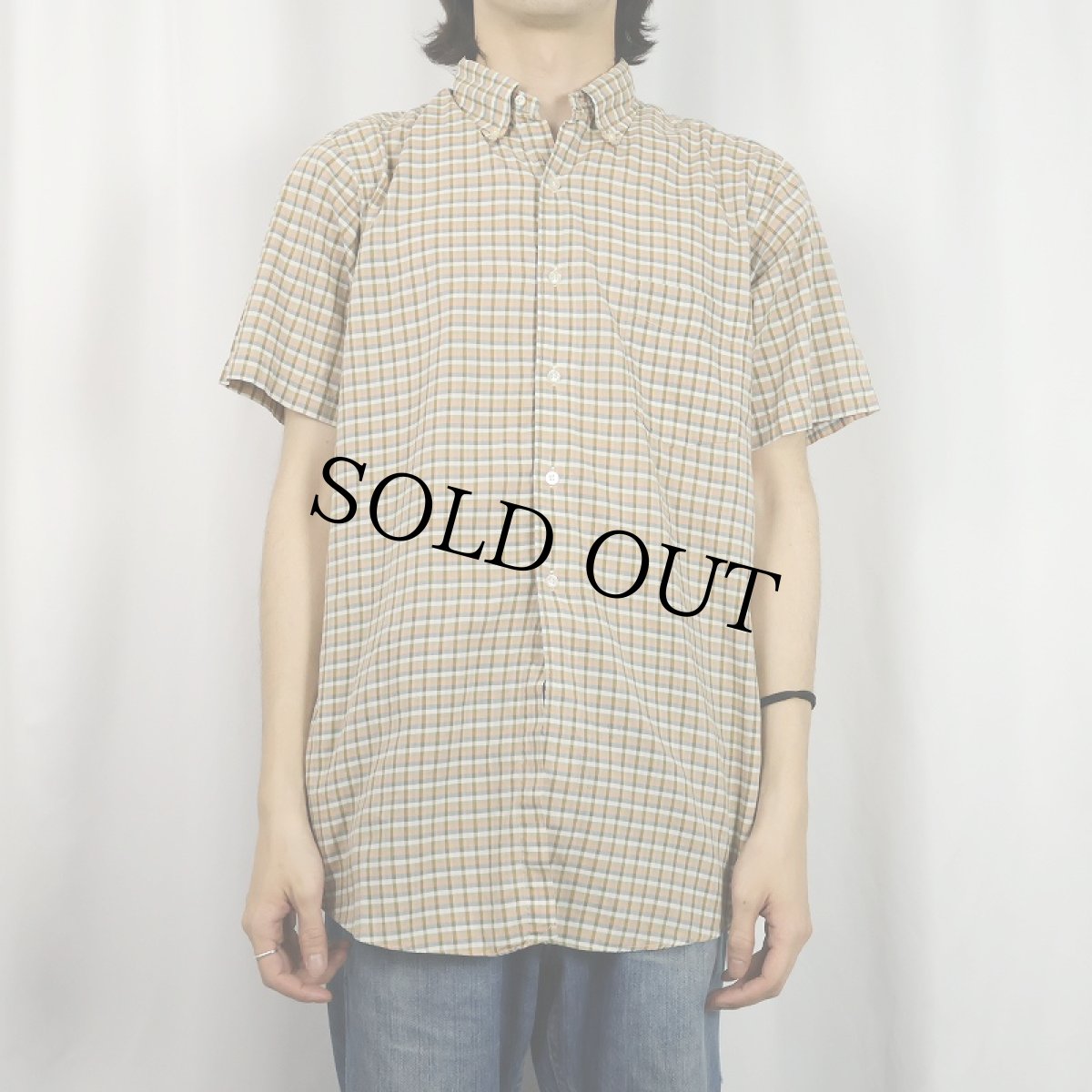 画像2: 60's SILVERWOODS 3点留め チェック柄 コットンボタンダウンシャツ M (2)