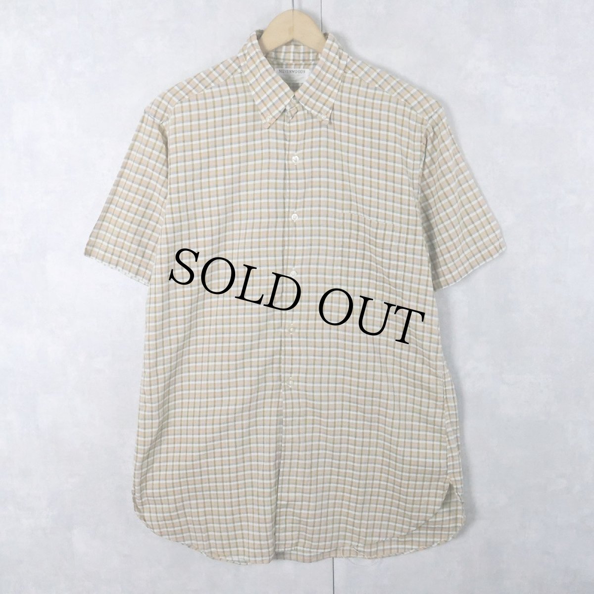 画像1: 60's SILVERWOODS 3点留め チェック柄 コットンボタンダウンシャツ M (1)