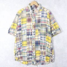 画像1: 90's Brooks Brothers インディアンマドラスチェック柄 パッチワーク コットンボタンダウンシャツ M (1)