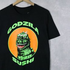 画像1: GODZILA SUSHI キャラクターパロディプリントTシャツ BLACK (1)