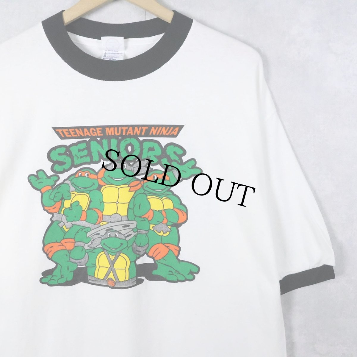 画像1: 2000's Teenage Mutant Ninja Turtles アメコミキャラクター プリントリンガーTシャツ L (1)
