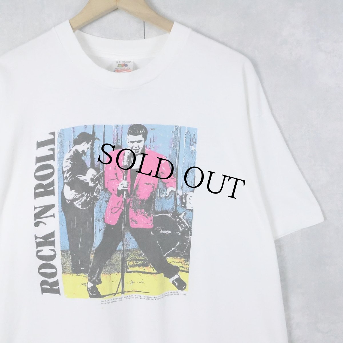 画像1: 90's Elvis Presley USA製 "ROCK'N ROLL" ミュージシャンプリントTシャツ XL (1)