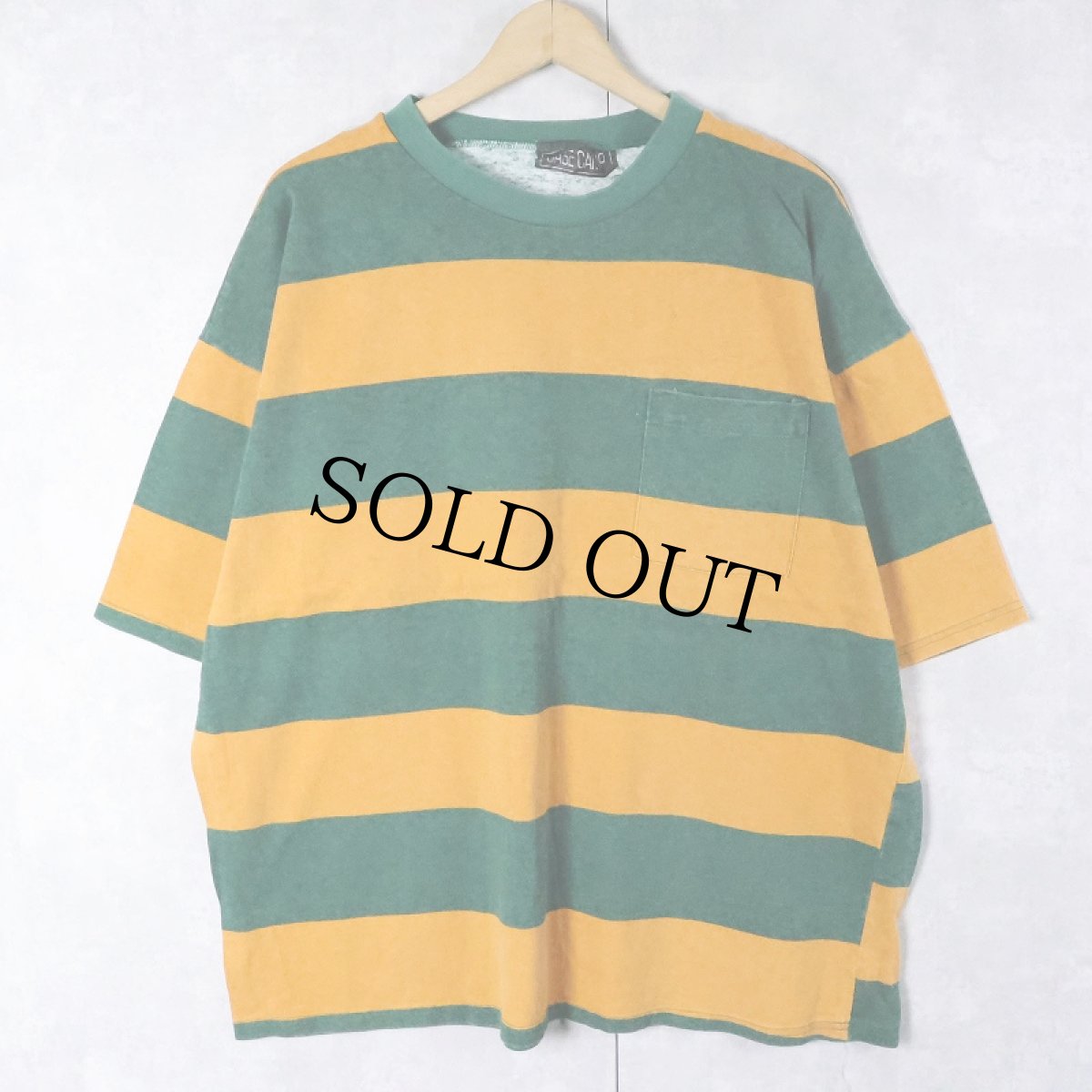 画像1: 90's〜 BASE CAMP USA製 ボーダー柄 プリントポケットTシャツ XL (1)