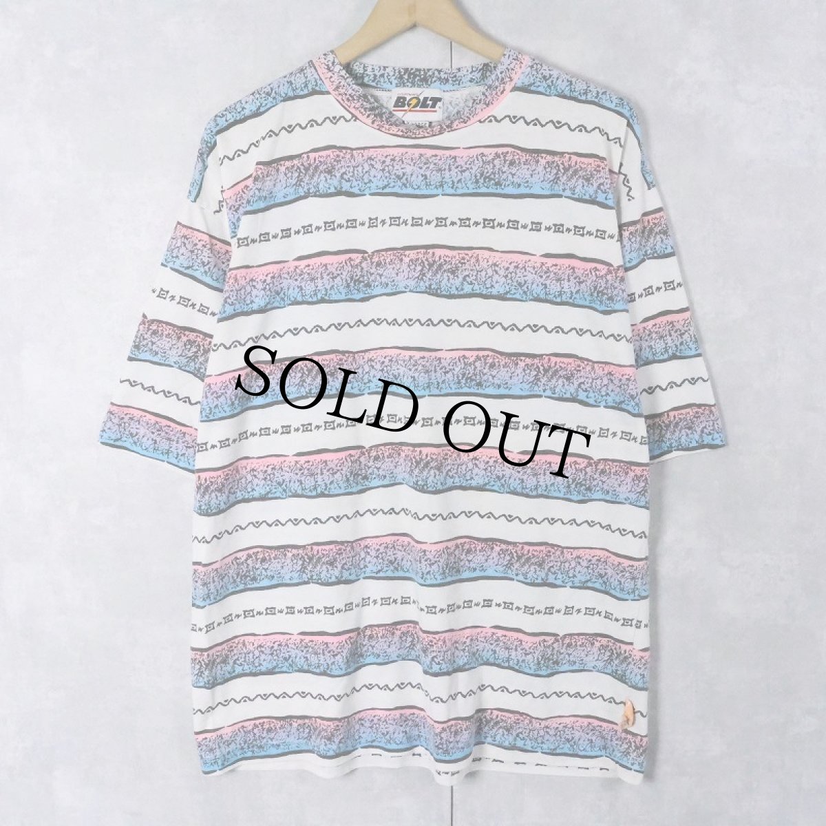 画像1: 90's〜 BOLT サーフブランド ボーダー柄 Tシャツ XL (1)