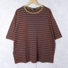 画像1: On The Ocean USA製 ボーダー柄織り Tシャツ XL (1)