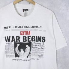 画像1: 90's USA製 "EXTRA WAR BEGINS" ニュースペーパープリントＴシャツ XL (1)