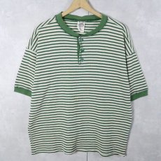 画像1: 80's〜 WISE GUY ボーダー柄 ヘンリーネック ワッフルTシャツ L (1)