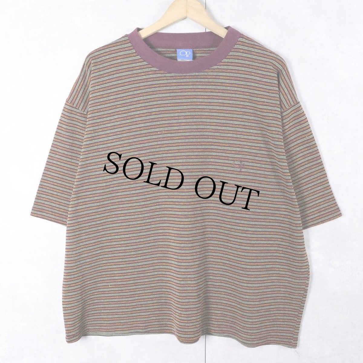 画像1: 80's Ocean Pacific USA製 ボーダー柄 ロゴ刺繍 Tシャツ L (1)