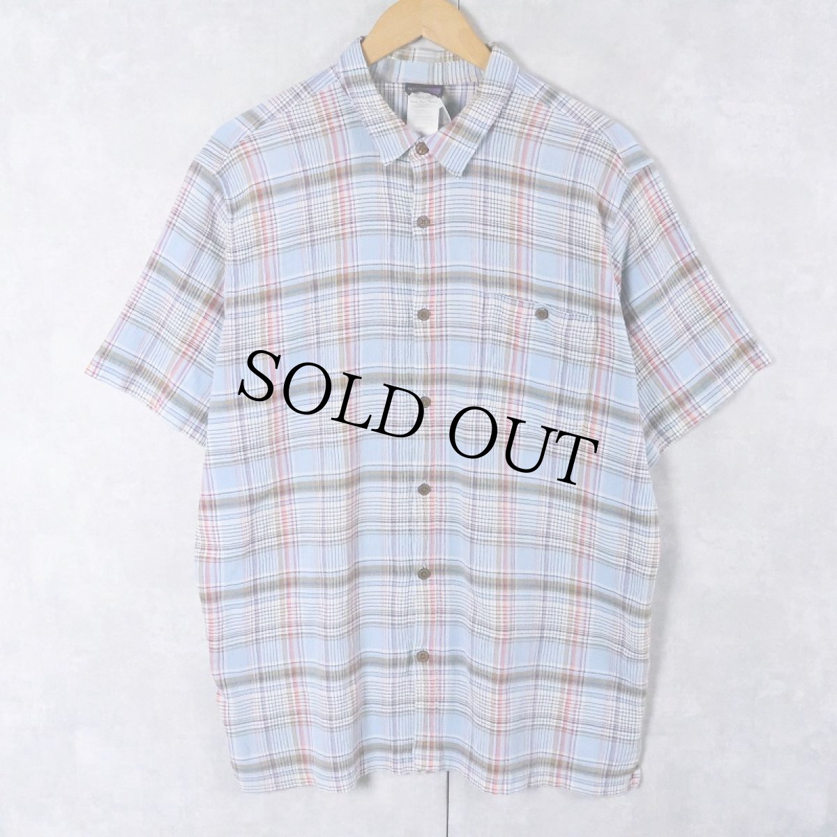画像1: 2015SS Patagonia "ORGANIC COTTON" チェック柄 ちりめんシャツ XL (1)