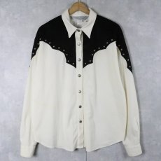 画像1: 80's Lilia Smitty USA製 "チリメン" コンチョボタン付き レーヨン×コットンウエスタンシャツ L (1)