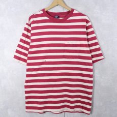 画像1: 90's LANDS' END USA製 ボーダー柄 ポケットTシャツ L (1)