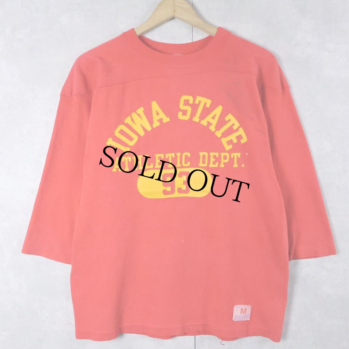 画像1: 70〜80's Champion バータグ USA製 "IOWA STATE" ラバープリント フットボールTシャツ M (1)