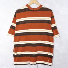 画像1: 70's HANG TEN マルチボーダー柄 ロゴ刺繍Ｔシャツ XL (1)