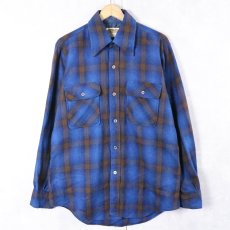 画像1: 70's SIERRA MADRE オンブレーチェック柄 ウールシャツ M (1)