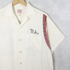 画像2: 50〜60's George London "ANGIE'S..." チェーン刺繍 レーヨンボウリングシャツ M (2)