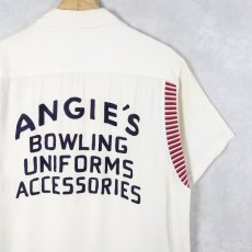 画像1: 50〜60's George London "ANGIE'S..." チェーン刺繍 レーヨンボウリングシャツ M (1)