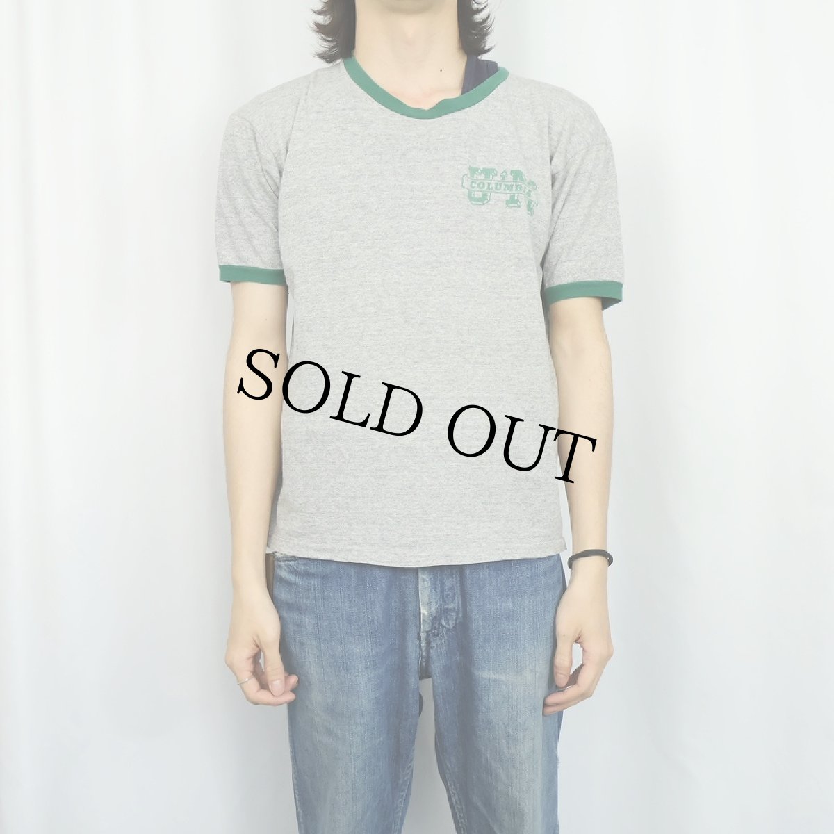 画像2: 60's MAYO SPRUCE USA製 "COLUMBIA" 染み込みプリントリンガーTシャツ L (2)