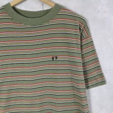 画像1: 90's HANG TEN USA製 マルチボーダー柄 ロゴ刺繍 Ｔシャツ L (1)