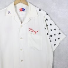 画像2: 60's King Louis "ALL STAR" チェーン刺繍 レーヨンボウリングシャツ M (2)
